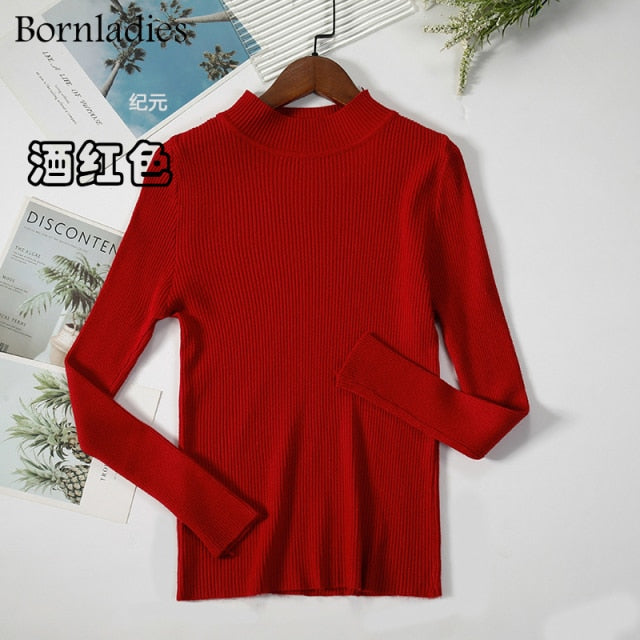 Bornladies Autumn Winter Basic Turtleneck Knitting Bottoming Warm Sweaters 2022 Women&#39;s Pullovers Solid Minimalist Cheap Tops