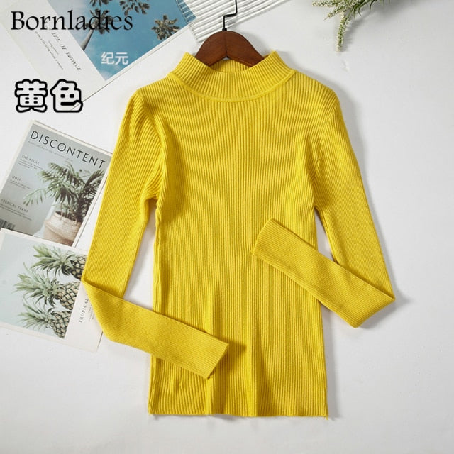 Bornladies Autumn Winter Basic Turtleneck Knitting Bottoming Warm Sweaters 2022 Women&#39;s Pullovers Solid Minimalist Cheap Tops