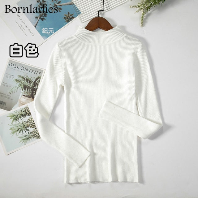 Bornladies Autumn Winter Basic Turtleneck Knitting Bottoming Warm Sweaters 2022 Women&#39;s Pullovers Solid Minimalist Cheap Tops