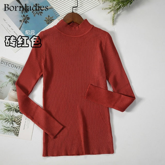 Bornladies Autumn Winter Basic Turtleneck Knitting Bottoming Warm Sweaters 2022 Women&#39;s Pullovers Solid Minimalist Cheap Tops