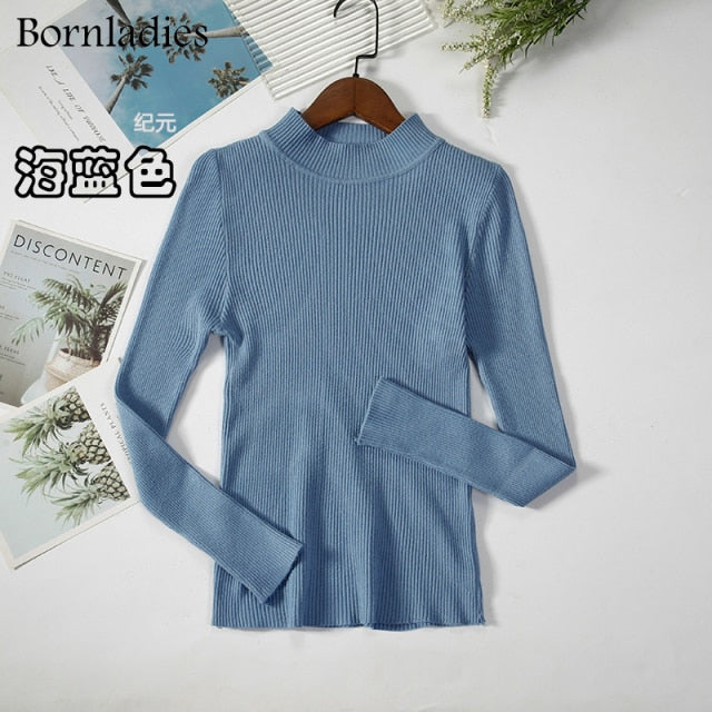 Bornladies Autumn Winter Basic Turtleneck Knitting Bottoming Warm Sweaters 2022 Women&#39;s Pullovers Solid Minimalist Cheap Tops