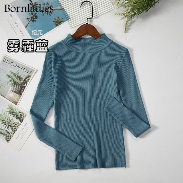 Bornladies Autumn Winter Basic Turtleneck Knitting Bottoming Warm Sweaters 2022 Women&#39;s Pullovers Solid Minimalist Cheap Tops