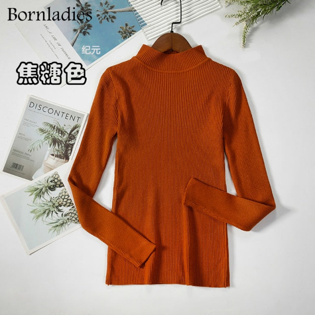 Bornladies Autumn Winter Basic Turtleneck Knitting Bottoming Warm Sweaters 2022 Women&#39;s Pullovers Solid Minimalist Cheap Tops