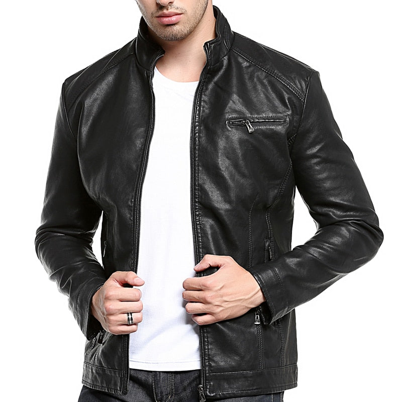 Men’s Motorcycle Faux Leather Bomber Jacket