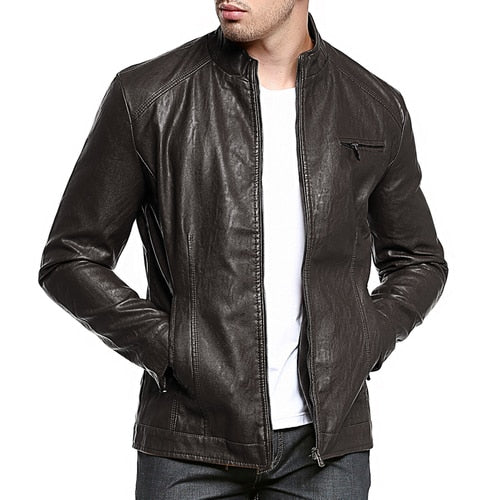 Men’s Motorcycle Faux Leather Bomber Jacket