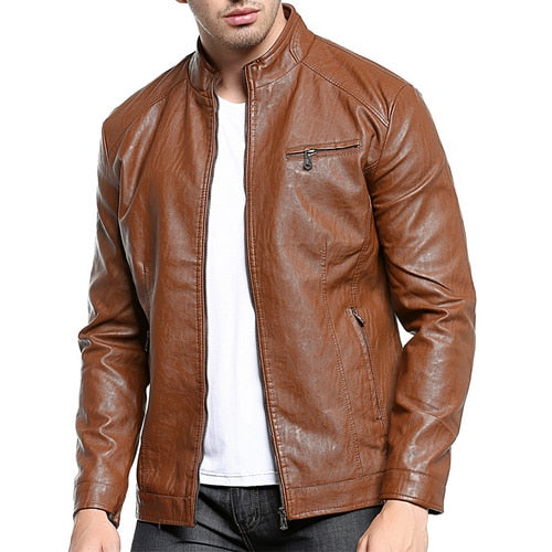 Men’s Motorcycle Faux Leather Bomber Jacket