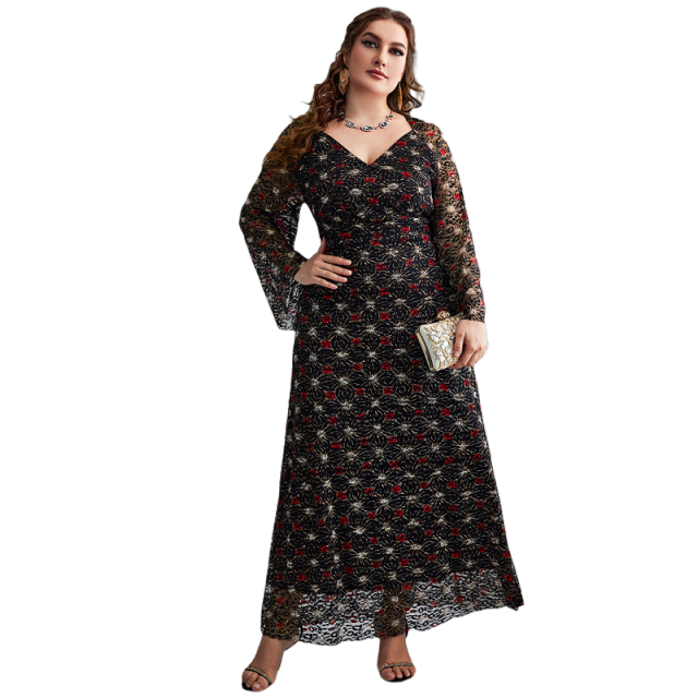 Plus Large Size Evening Dress for New Year 2022 Long Sleeve Party Dresses Muslim Festival Clothing Female Women&#39;s Elegant Maxi