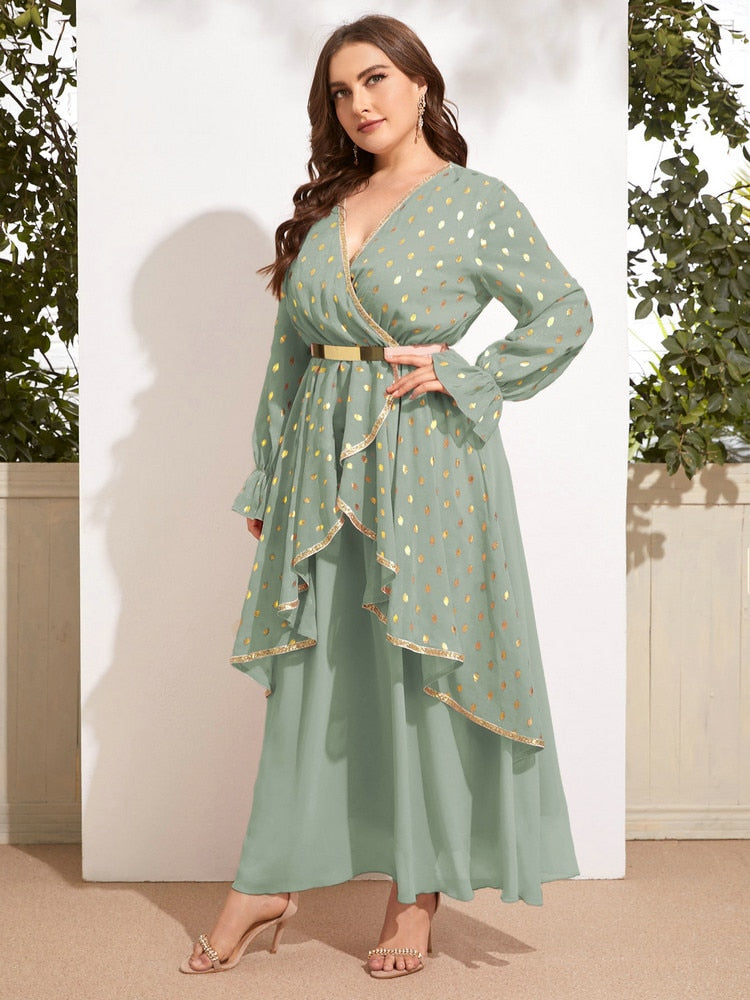 Plus Large Size Evening Dress for New Year 2022 Long Sleeve Party Dresses Muslim Festival Clothing Female Women&#39;s Elegant Maxi