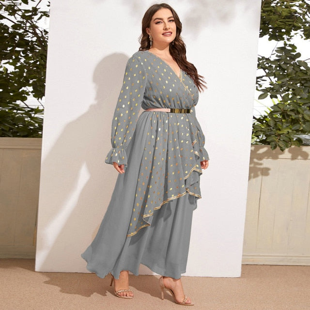 Plus Large Size Evening Dress for New Year 2022 Long Sleeve Party Dresses Muslim Festival Clothing Female Women&#39;s Elegant Maxi