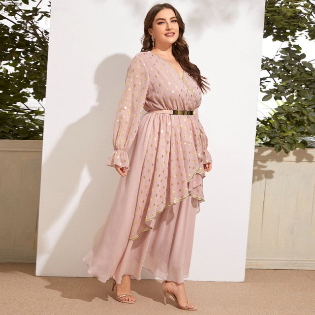 Plus Large Size Evening Dress for New Year 2022 Long Sleeve Party Dresses Muslim Festival Clothing Female Women&#39;s Elegant Maxi