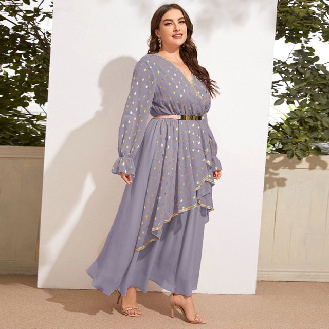 Plus Large Size Evening Dress for New Year 2022 Long Sleeve Party Dresses Muslim Festival Clothing Female Women&#39;s Elegant Maxi