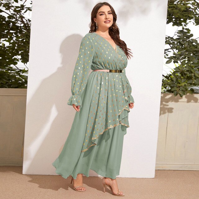 Plus Large Size Evening Dress for New Year 2022 Long Sleeve Party Dresses Muslim Festival Clothing Female Women&#39;s Elegant Maxi