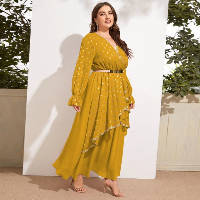 Plus Large Size Evening Dress for New Year 2022 Long Sleeve Party Dresses Muslim Festival Clothing Female Women&#39;s Elegant Maxi