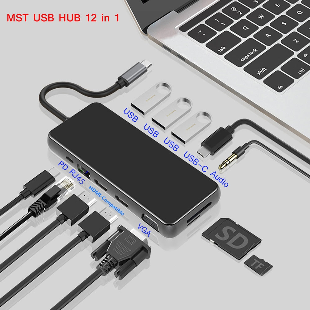 USB Hub MST Type C Dock Station USB C Dual HDMI-compatible VGA RJ45 PD USB 3.0 for Laptop Thunderbolt 3 Dock Station