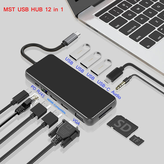 USB Hub MST Type C Dock Station USB C Dual HDMI-compatible VGA RJ45 PD USB 3.0 for Laptop Thunderbolt 3 Dock Station