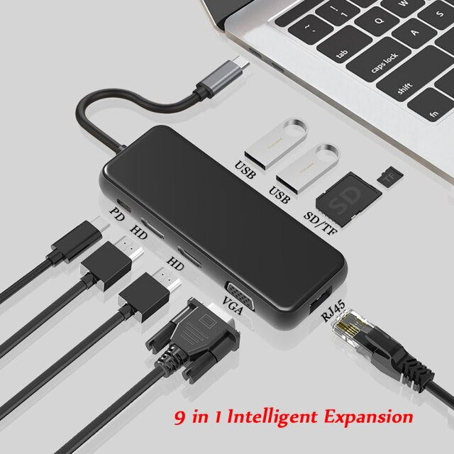 USB Hub MST Type C Dock Station USB C Dual HDMI-compatible VGA RJ45 PD USB 3.0 for Laptop Thunderbolt 3 Dock Station