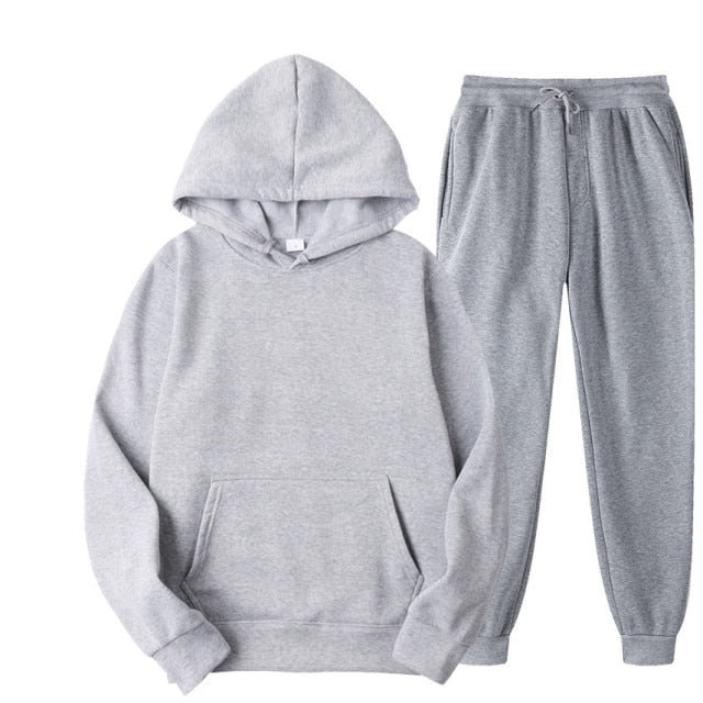 Fleece Tracksuits Men Women Two Pieces Set Hooded Oversized Sweatshirt Pants Solid Color Hoodie Autumn Winter Casual Suits 2021