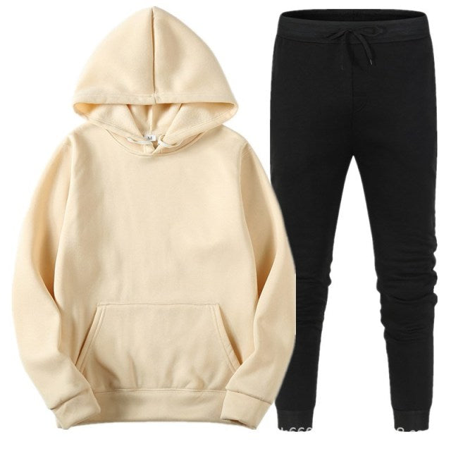 Fleece Tracksuits Men Women Two Pieces Set Hooded Oversized Sweatshirt Pants Solid Color Hoodie Autumn Winter Casual Suits 2021