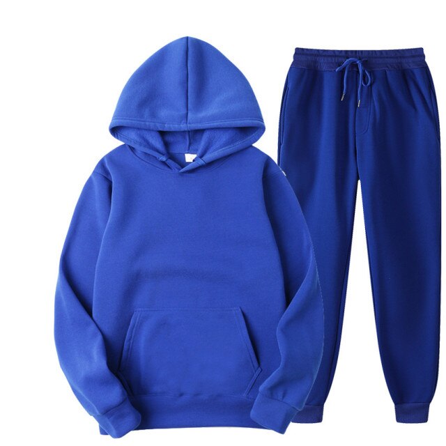 Fleece Tracksuits Men Women Two Pieces Set Hooded Oversized Sweatshirt Pants Solid Color Hoodie Autumn Winter Casual Suits 2021