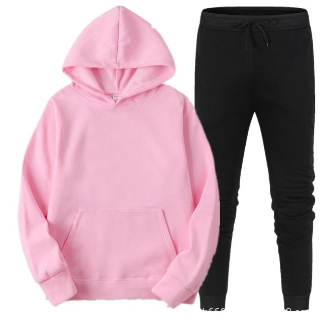 Fleece Tracksuits Men Women Two Pieces Set Hooded Oversized Sweatshirt Pants Solid Color Hoodie Autumn Winter Casual Suits 2021