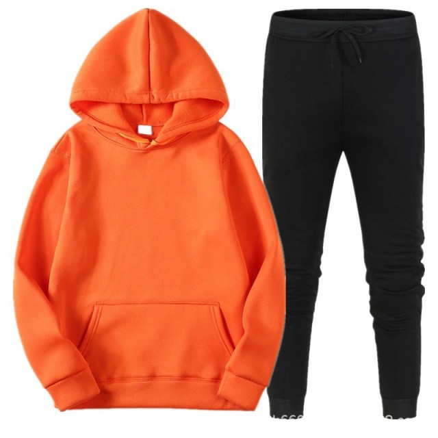 Fleece Tracksuits Men Women Two Pieces Set Hooded Oversized Sweatshirt Pants Solid Color Hoodie Autumn Winter Casual Suits 2021