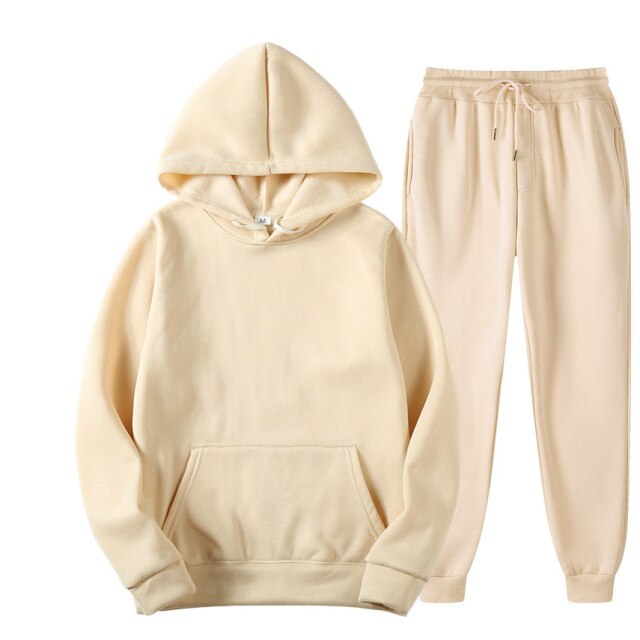 Fleece Tracksuits Men Women Two Pieces Set Hooded Oversized Sweatshirt Pants Solid Color Hoodie Autumn Winter Casual Suits 2021