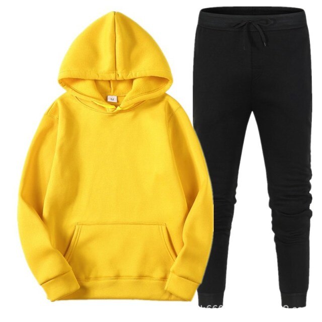 Fleece Tracksuits Men Women Two Pieces Set Hooded Oversized Sweatshirt Pants Solid Color Hoodie Autumn Winter Casual Suits 2021