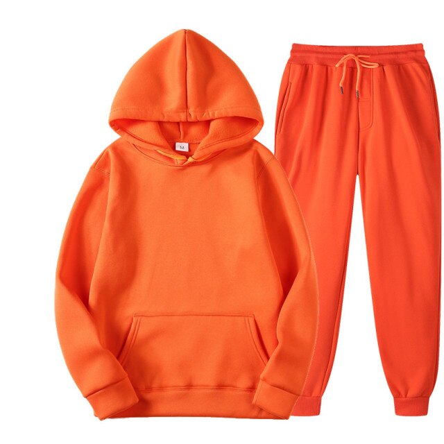 Fleece Tracksuits Men Women Two Pieces Set Hooded Oversized Sweatshirt Pants Solid Color Hoodie Autumn Winter Casual Suits 2021