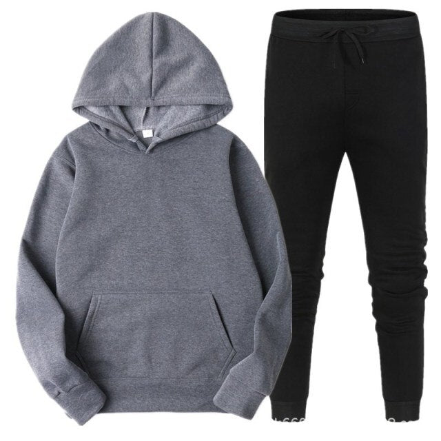 Fleece Tracksuits Men Women Two Pieces Set Hooded Oversized Sweatshirt Pants Solid Color Hoodie Autumn Winter Casual Suits 2021