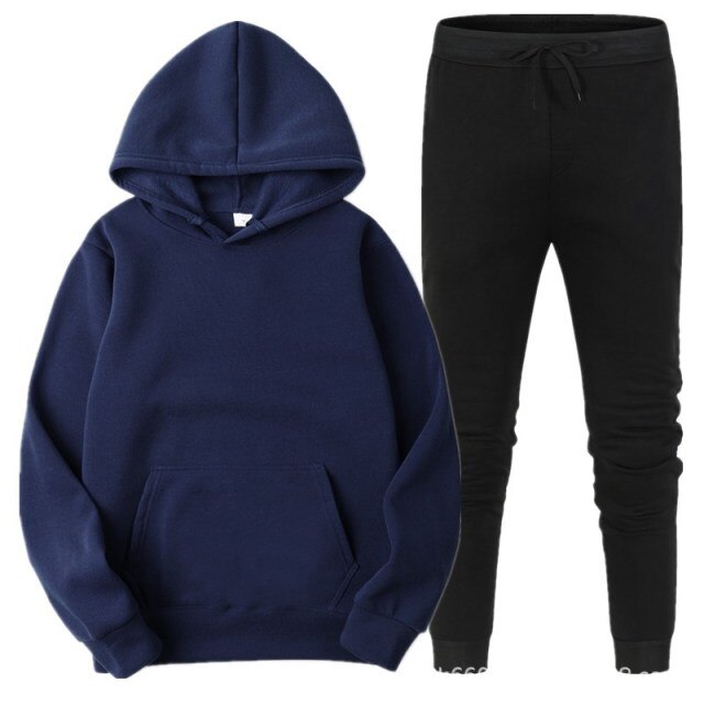 Fleece Tracksuits Men Women Two Pieces Set Hooded Oversized Sweatshirt Pants Solid Color Hoodie Autumn Winter Casual Suits 2021