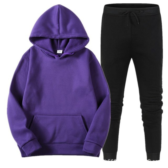 Fleece Tracksuits Men Women Two Pieces Set Hooded Oversized Sweatshirt Pants Solid Color Hoodie Autumn Winter Casual Suits 2021