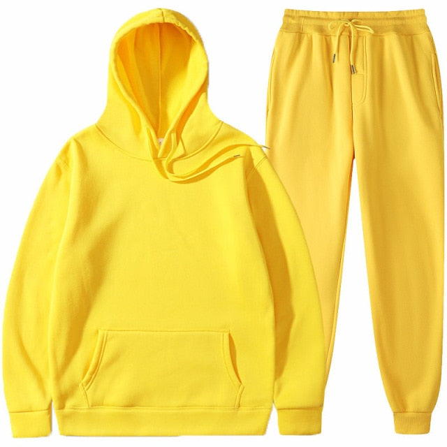 Fleece Tracksuits Men Women Two Pieces Set Hooded Oversized Sweatshirt Pants Solid Color Hoodie Autumn Winter Casual Suits 2021