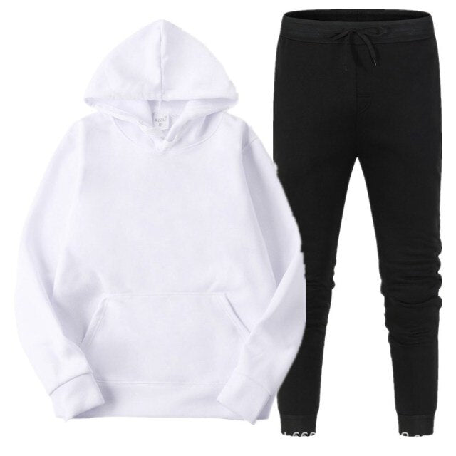 Fleece Tracksuits Men Women Two Pieces Set Hooded Oversized Sweatshirt Pants Solid Color Hoodie Autumn Winter Casual Suits 2021