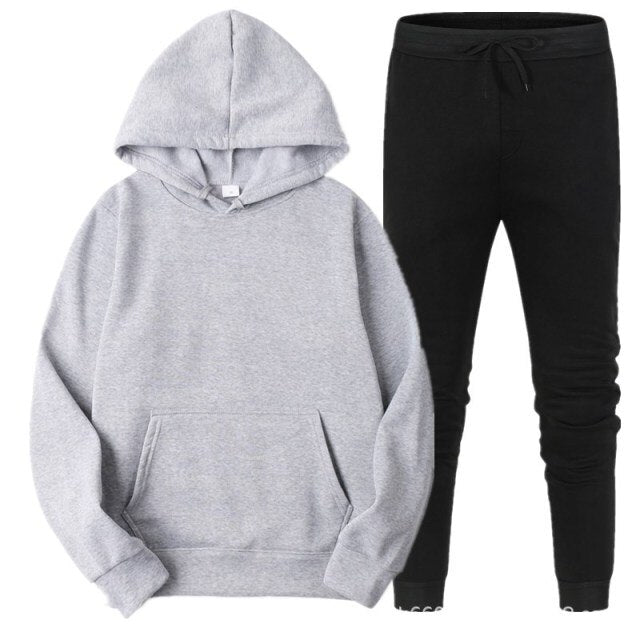 Fleece Tracksuits Men Women Two Pieces Set Hooded Oversized Sweatshirt Pants Solid Color Hoodie Autumn Winter Casual Suits 2021