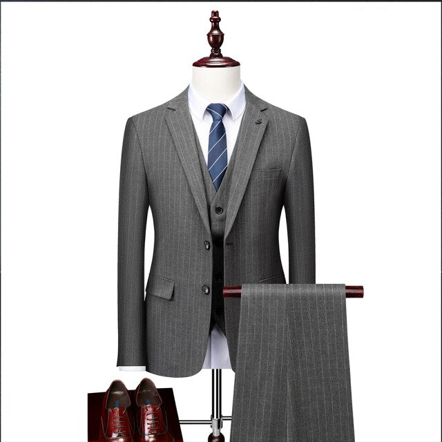 Suit Coat Pants Vest 3 Pcs Set / 2022 Fashion New Men&#39;s Casual Boutique Business British Style Plaid Suit Trousers Waistcoat