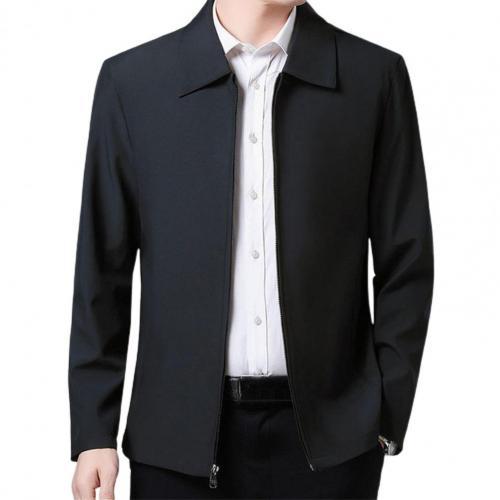 Men&#39;s Coat Smooth Zipper Lapel Collar Solid Color Casual Jackets for Autumn Winter Middle-aged Plus Size Business Overcoat