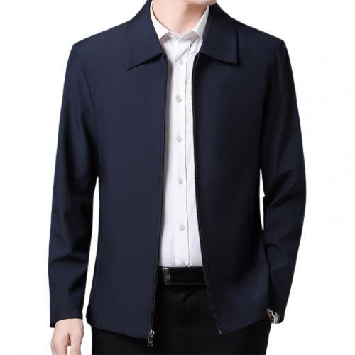 Men&#39;s Coat Smooth Zipper Lapel Collar Solid Color Casual Jackets for Autumn Winter Middle-aged Plus Size Business Overcoat