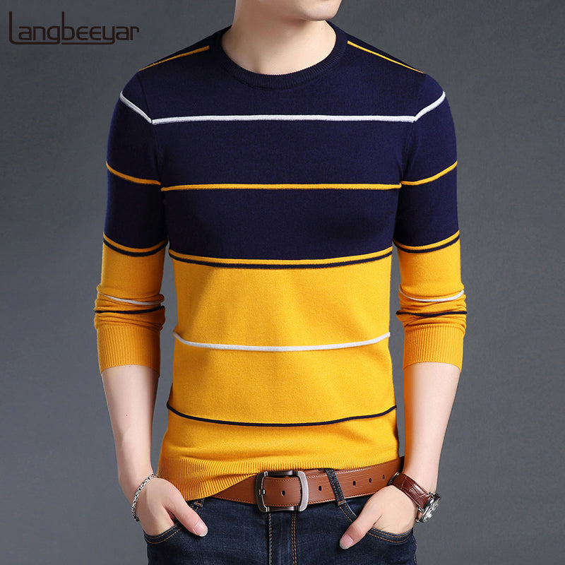 New Fashion Brand Men's Pullover Striped Slim Fit Sweater