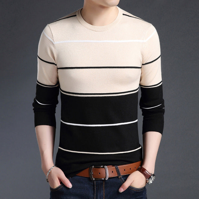 New Fashion Brand Men's Pullover Striped Slim Fit Sweater