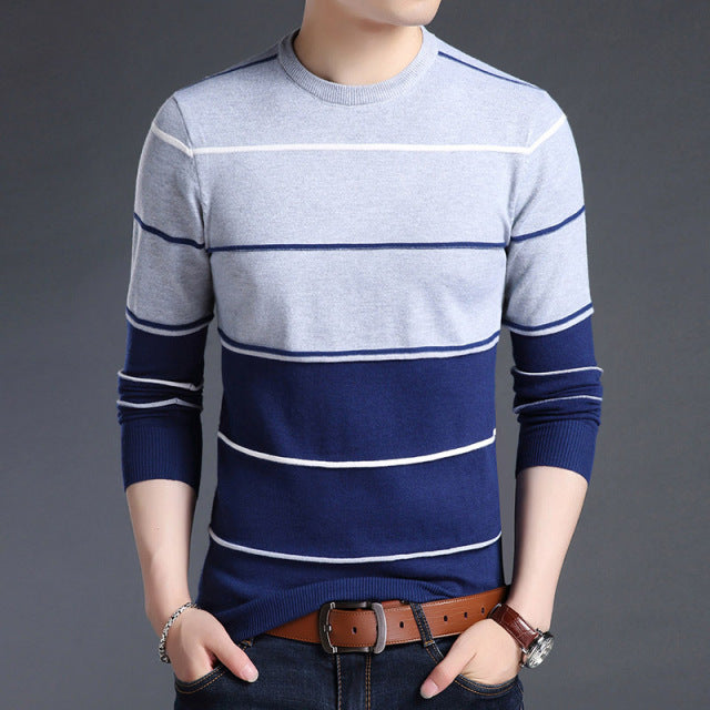 New Fashion Brand Men's Pullover Striped Slim Fit Sweater