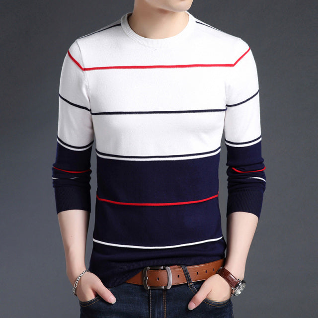 New Fashion Brand Men's Pullover Striped Slim Fit Sweater