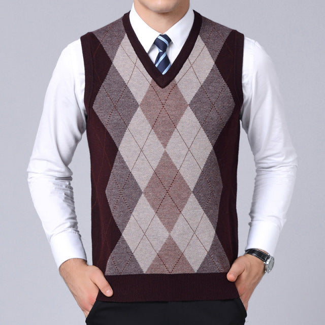 Neatly Crafted Fashion Brand Sweater For Men, Pullover Plaid Slim Fit Jumper