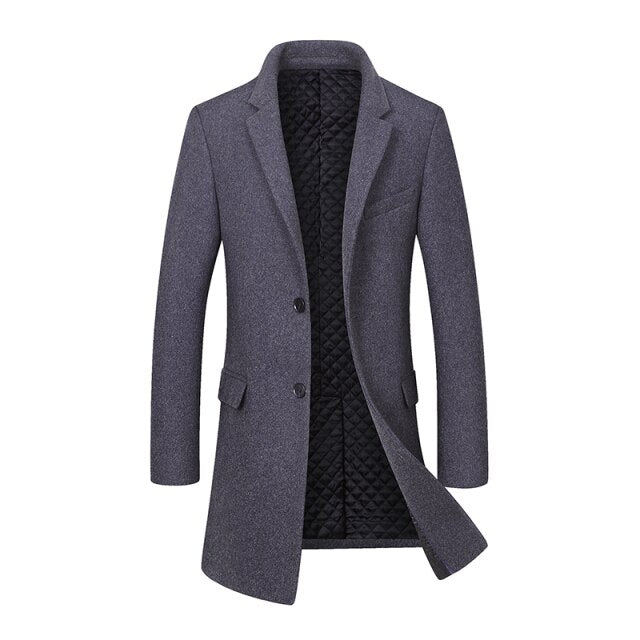 New Arrival Autumn And Winter Style Men Boutique Woolen Coat High Quality Solid Single Breasted Men&#39;s Thick Woolen Trench Coat