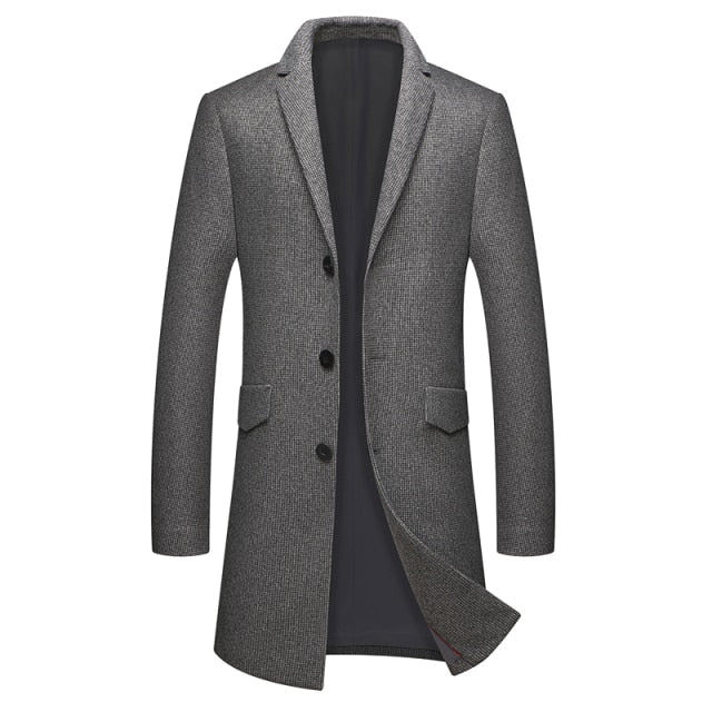 Men's windbreaker woolen suits, business casual suits, plaid suit collar, mid-length woolen cloth, brand boutique, men jackets, men coat jacket