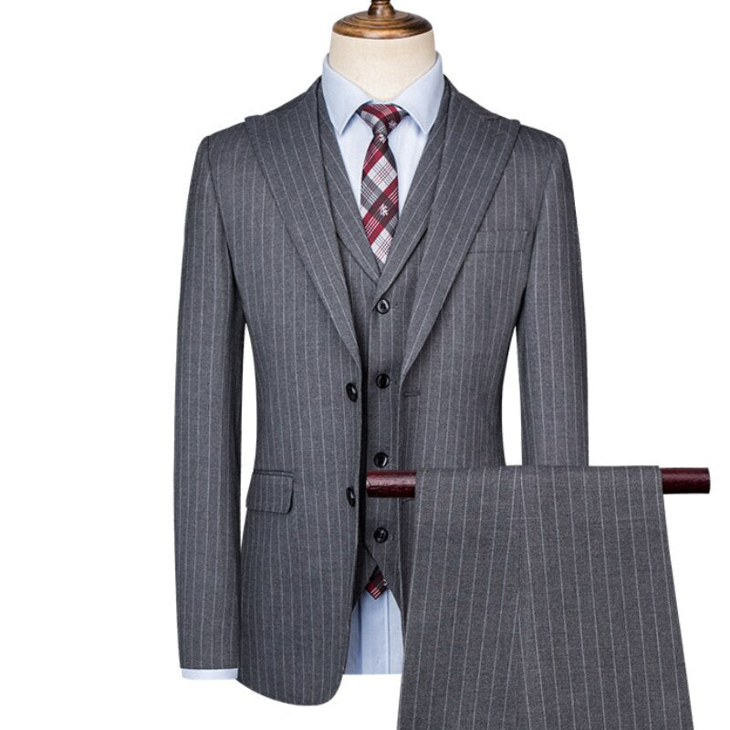 Luxury Men's Suit, New Fashion and Casual Business Stripe 3 Pieces Set Blazers