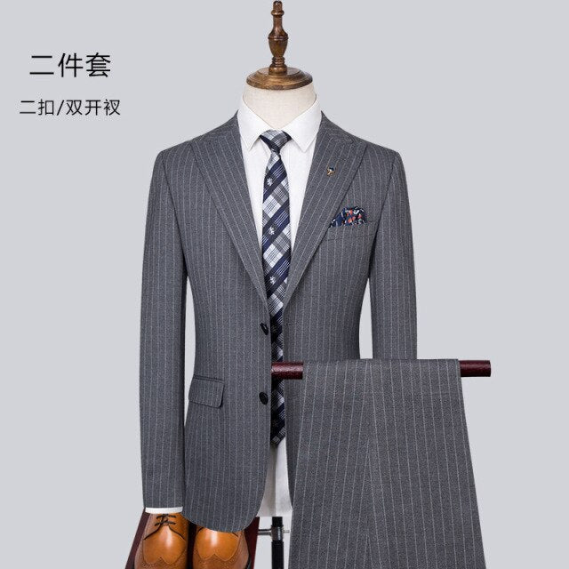 Luxury Men's Suit, New Fashion and Casual Business Stripe 3 Pieces Set Blazers