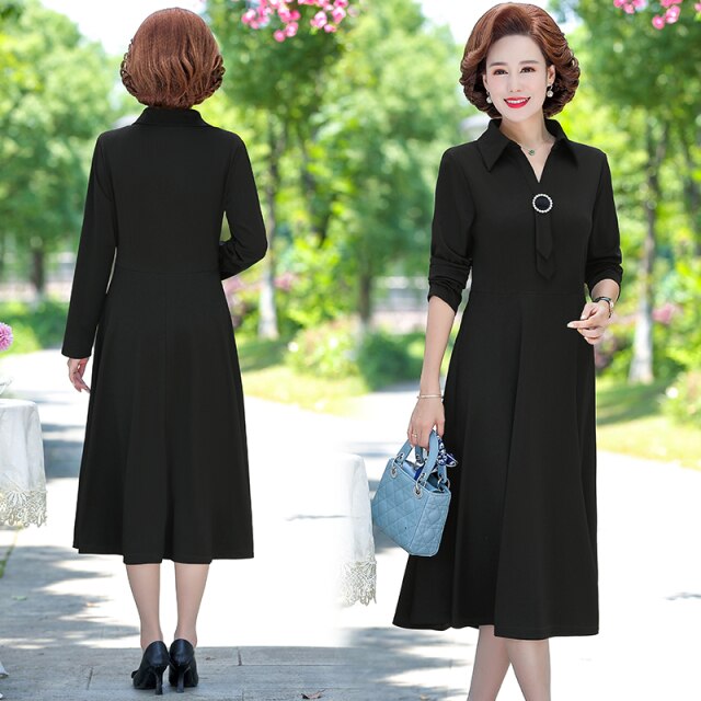 Middle-aged Female Dress Spring Autumn High-end Elegant Long Sleeve Dress Women&#39;s Dress Set Plus Size 5XL