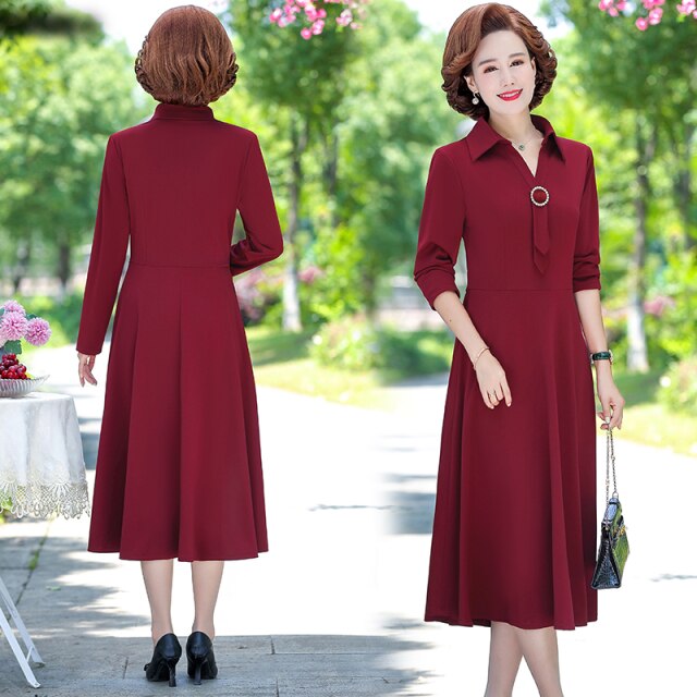 Middle-aged Female Dress Spring Autumn High-end Elegant Long Sleeve Dress Women&#39;s Dress Set Plus Size 5XL