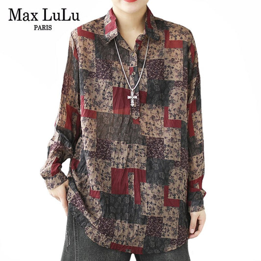 Max LuLu Womens Loose Casual Floral Tops 2022 Spring British Style Vintage Elegant Buttons Chiffon Shirts Print Design Blouses