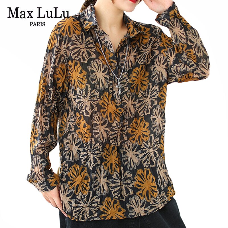 Max LuLu Women Loose Casual Elegant Blouses New 2022 Spring British Style Fashion Print Design Floral Shirts Vintage Button Tops